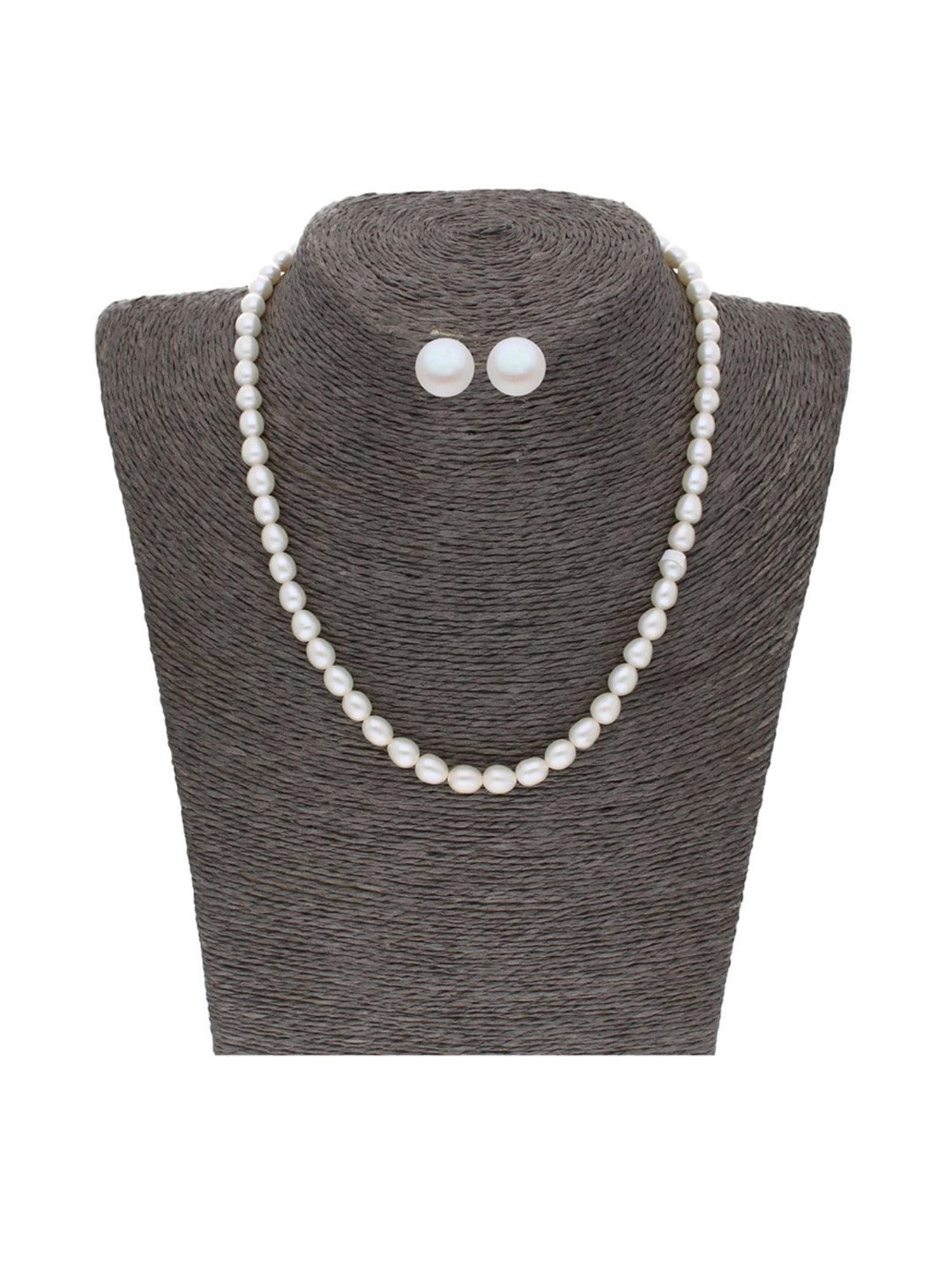 Sri Jagdamba Pearls Single Line Pearl White Alloy Necklace Set