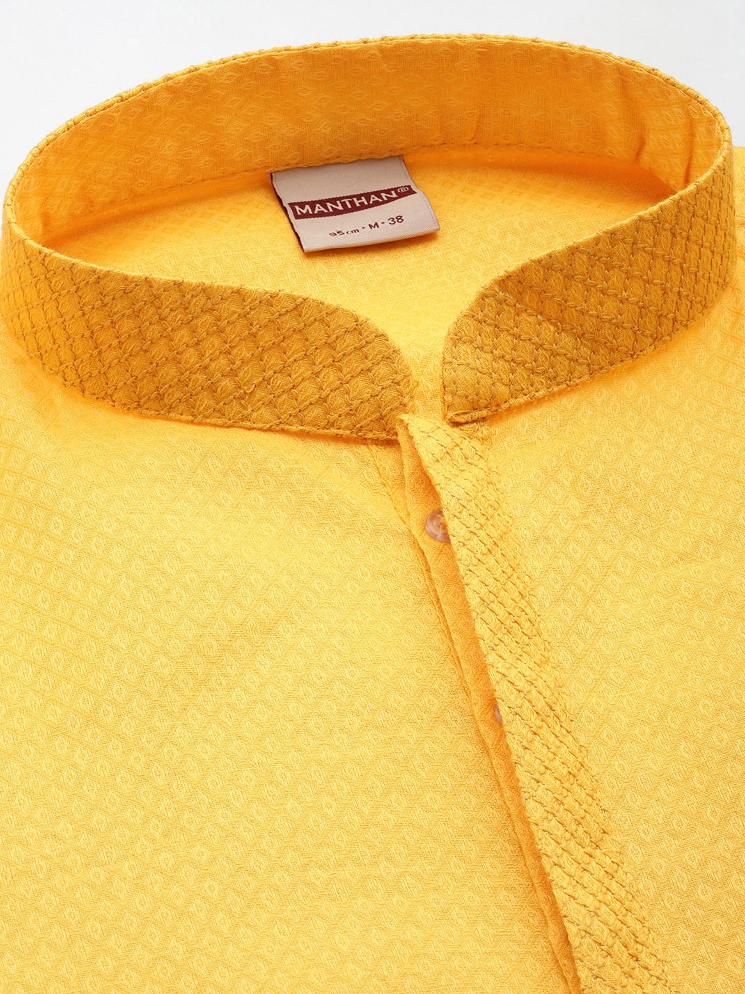 Manthan Yellow & White Regular Fit Self Design Kurta & Churidar Set