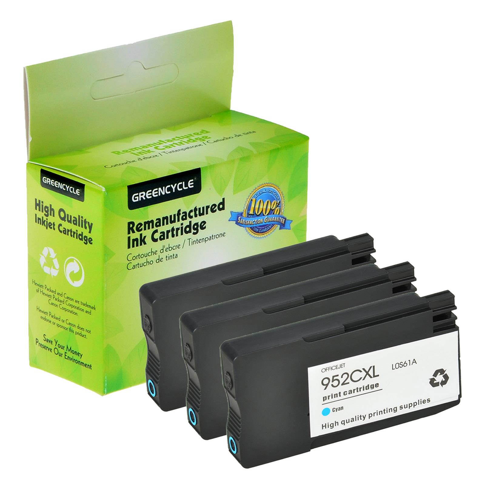 GREENCYCLE 3PK High Yield 952XL 952 LOS61A Cyan Ink Cartridge Compatible for HP Officejet Pro 8727 8728 8730 8734 8735 8747