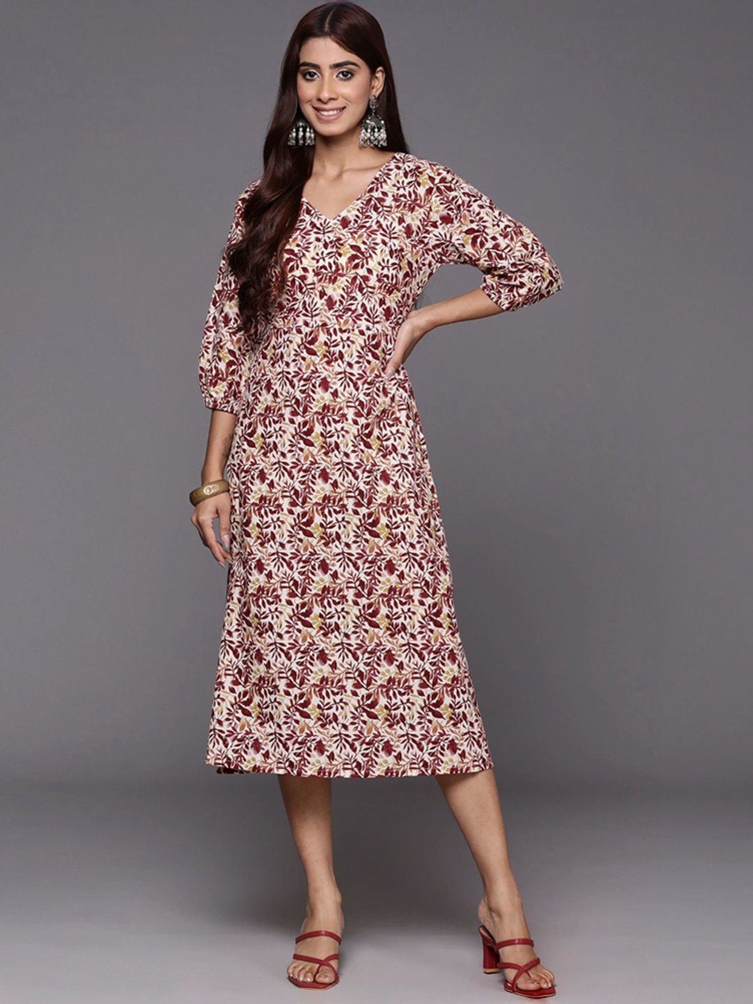 Saffron Threads Black Cotton Floral Print Ethnic Dress