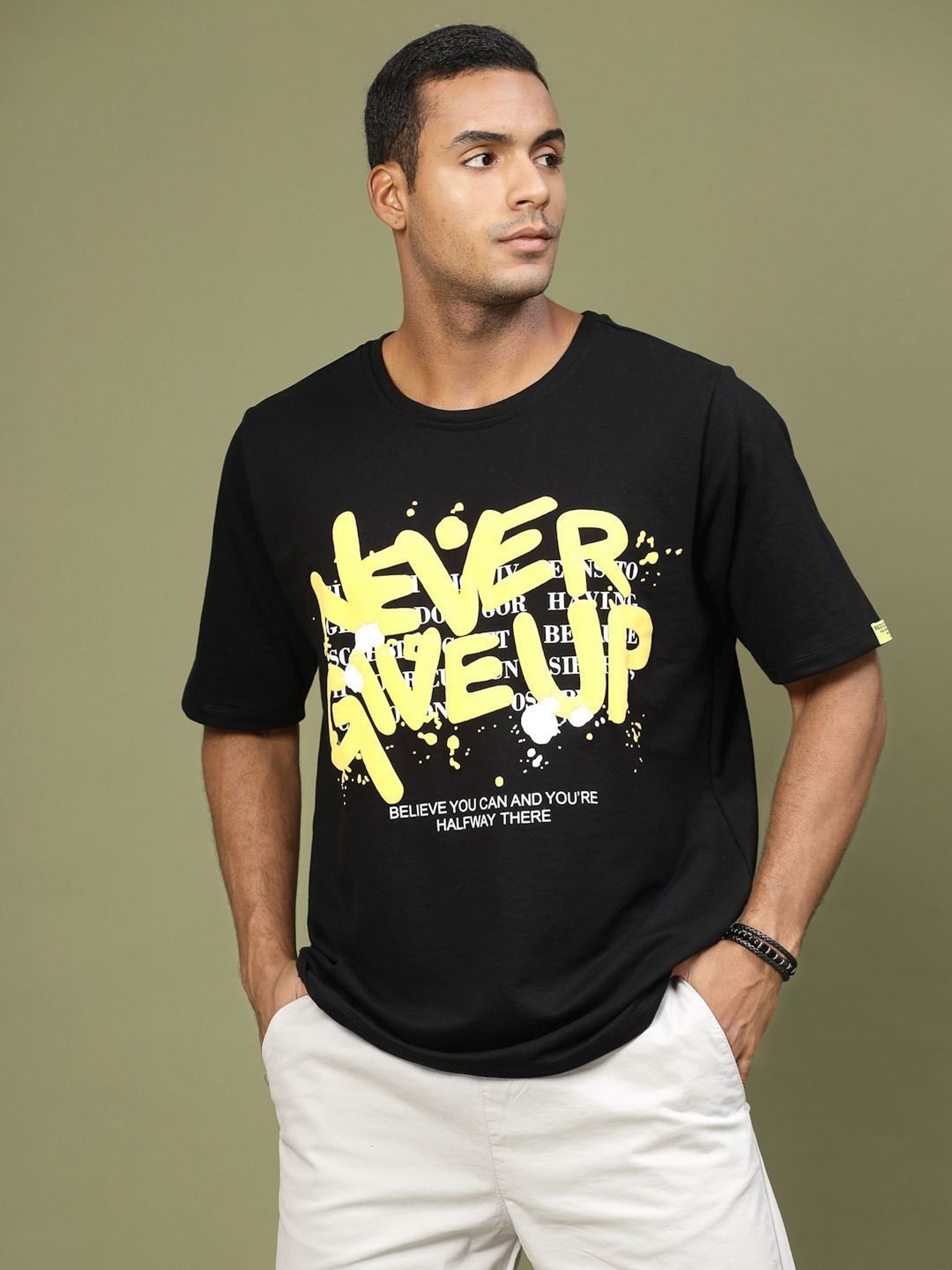Rigo Black Cotton Loose Fit Typography T-Shirt