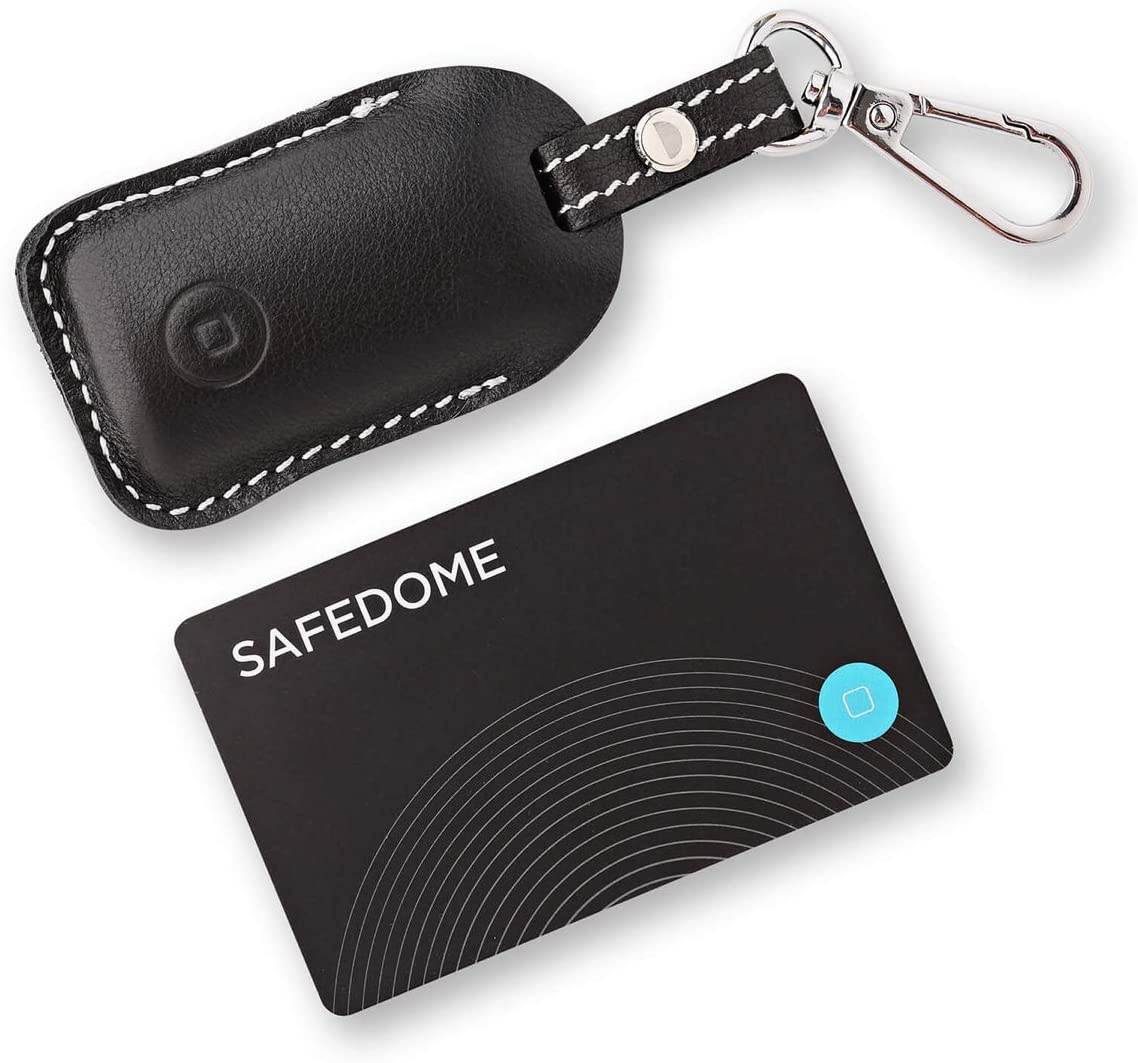 Safedome Classic Combo Pack, 1x Classic Bluetooth Item Tracker Card, 1x Smart Key Locator Fob, Item Finder with GPS-Like Bluetooth Tracking for Lost Keys, Backpack, Phone, Wallet, Free Companion App