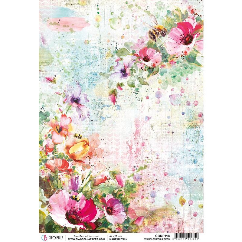 Ciao Bella Rice Paper Sheet A4 5/Pkg-Wildflowers & Bees, Microcosmos