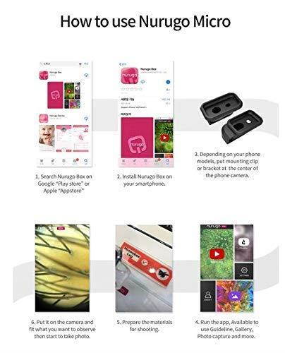 Nurugo Micro Smartphone Microscope 400X Magnification Including Brackets for iPhone - Share Media with The Nurugo Application(Android & iOS) (Silver)