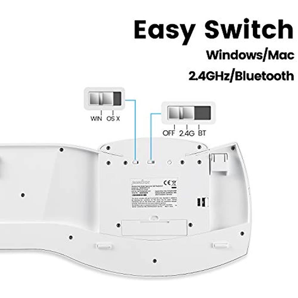 Perixx PERIBOARD-612W Wireless Ergonomic Split Keyboard with Dual Mode 2.4G and Bluetooth Feature, Compatible with Windows 10 and Mac OS X System, White