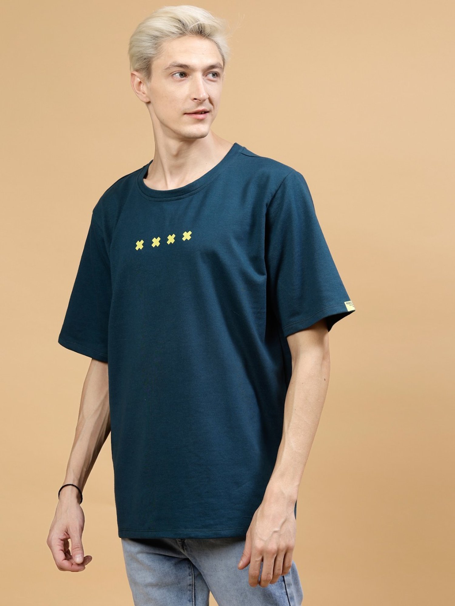 Rigo Teal Cotton Loose Fit Printed T-Shirt