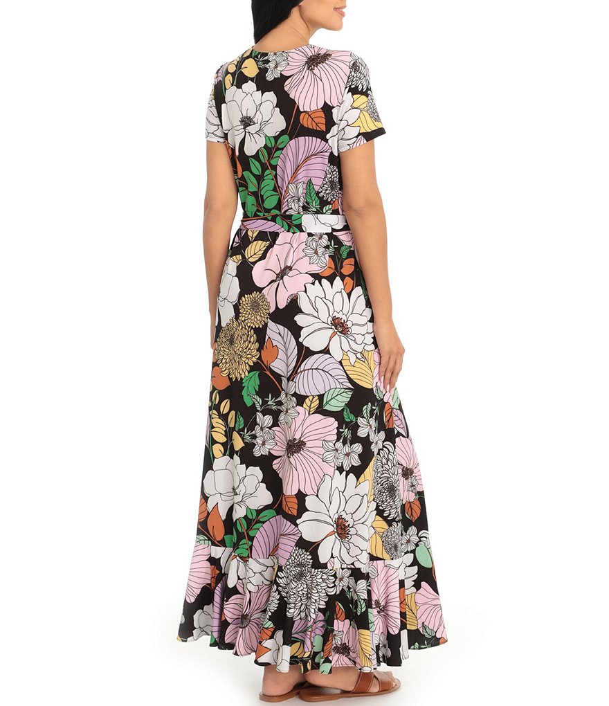 London Times Floral Side Flounce T-Shirt Maxi Dress