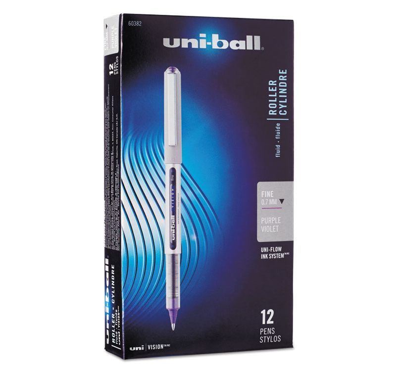 uni-ball Vision Roller Ball Stick Waterproof Pen Majestic Purple Ink Fine Dozen 60382