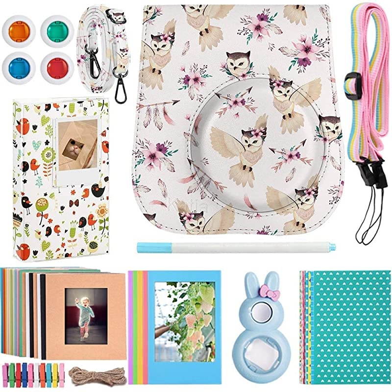 Instant Camera Accessories Bundle Compatible for Fujifilm Instax Mini 9 Mini 8+ Mini 8 Instant Film Camera Includes Camera Case Album Frame Stickers Strapetc Owl