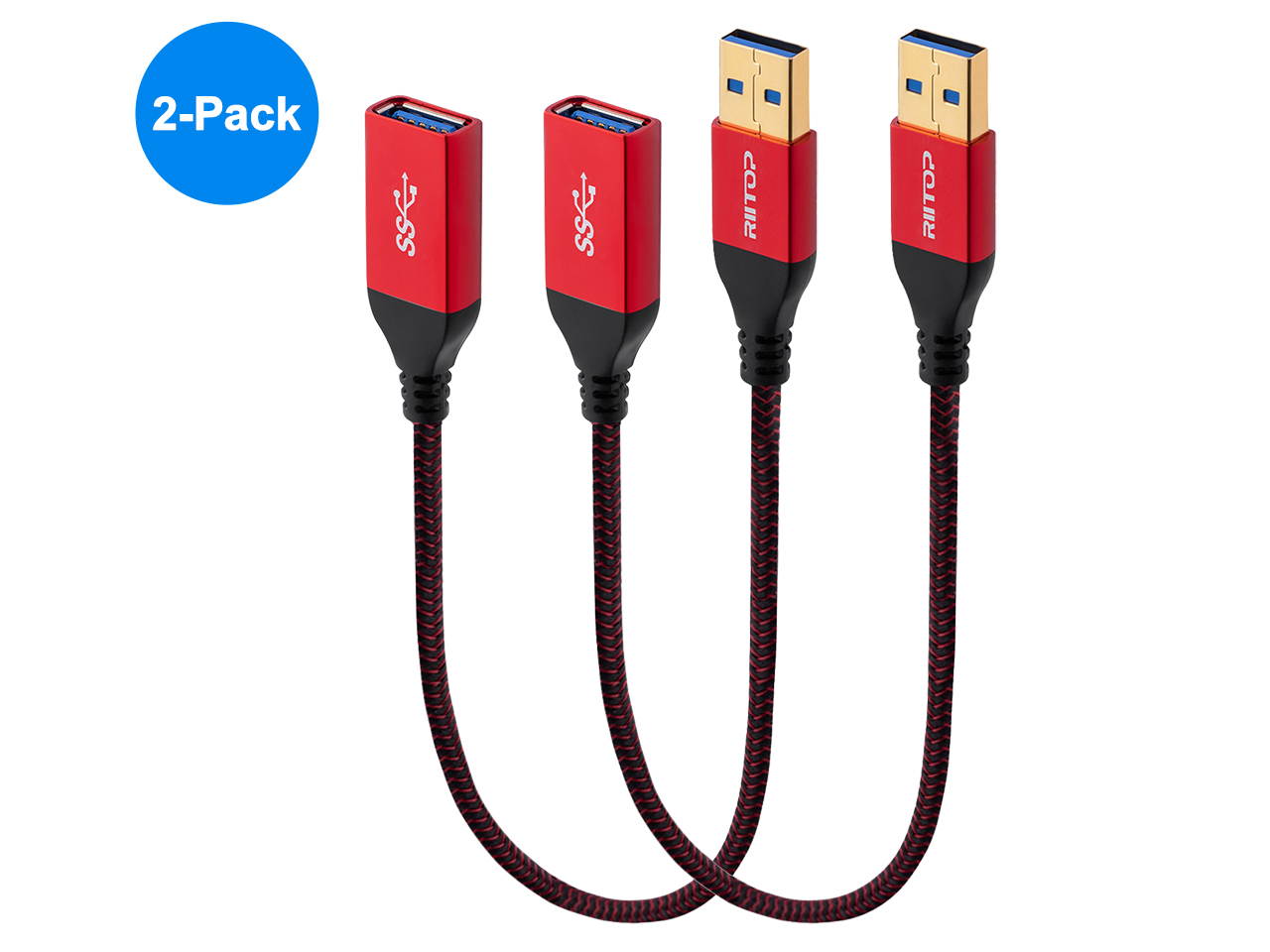 USB 3.0 Extension Cable 1 ft, (2Pack) SuperSpeed 5Gbps Gold Plated RIITOP USB 3.0 A Male to A Female Extension Cable Cord 1 foot