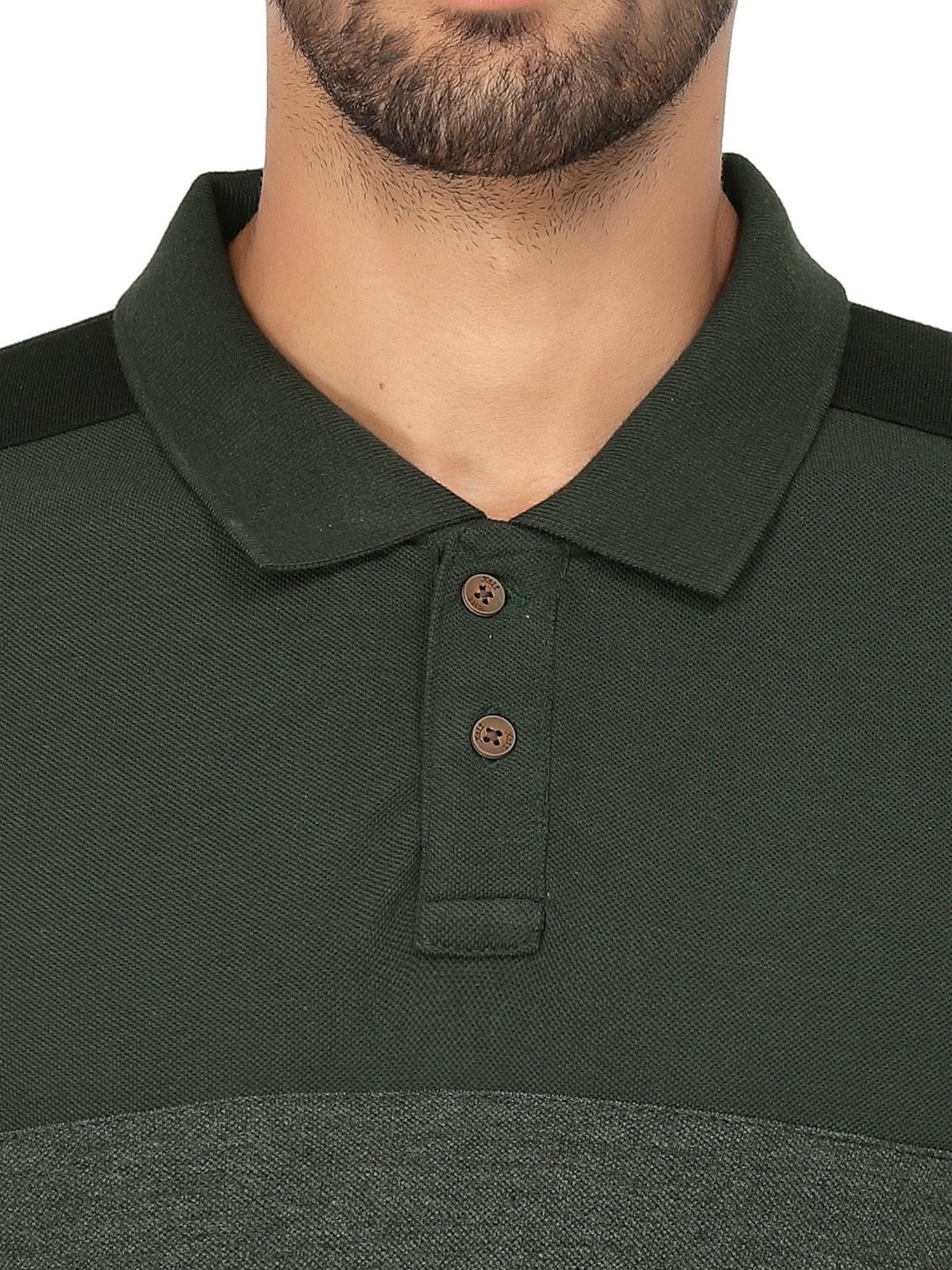 Kalt Dark Green & Dark Grey Regular Fit Polo T-Shirt