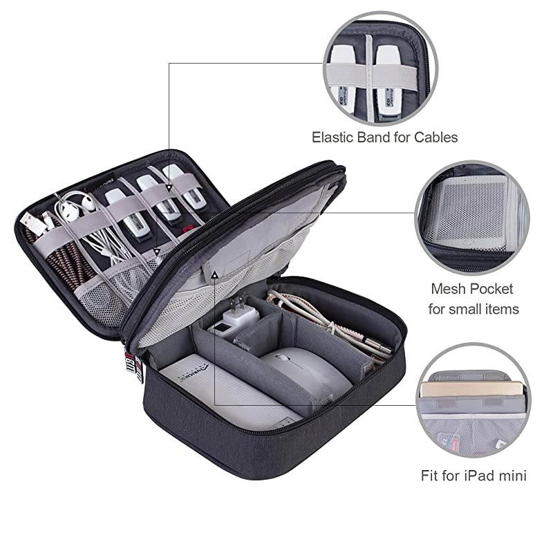 Electronic Organizer Double Layer Travel Gadget Storage Bag for Cables Cord USB Flash Drive Power Bank and Morea Sleeve Pouch for 79 iPad MiniMediumBlack