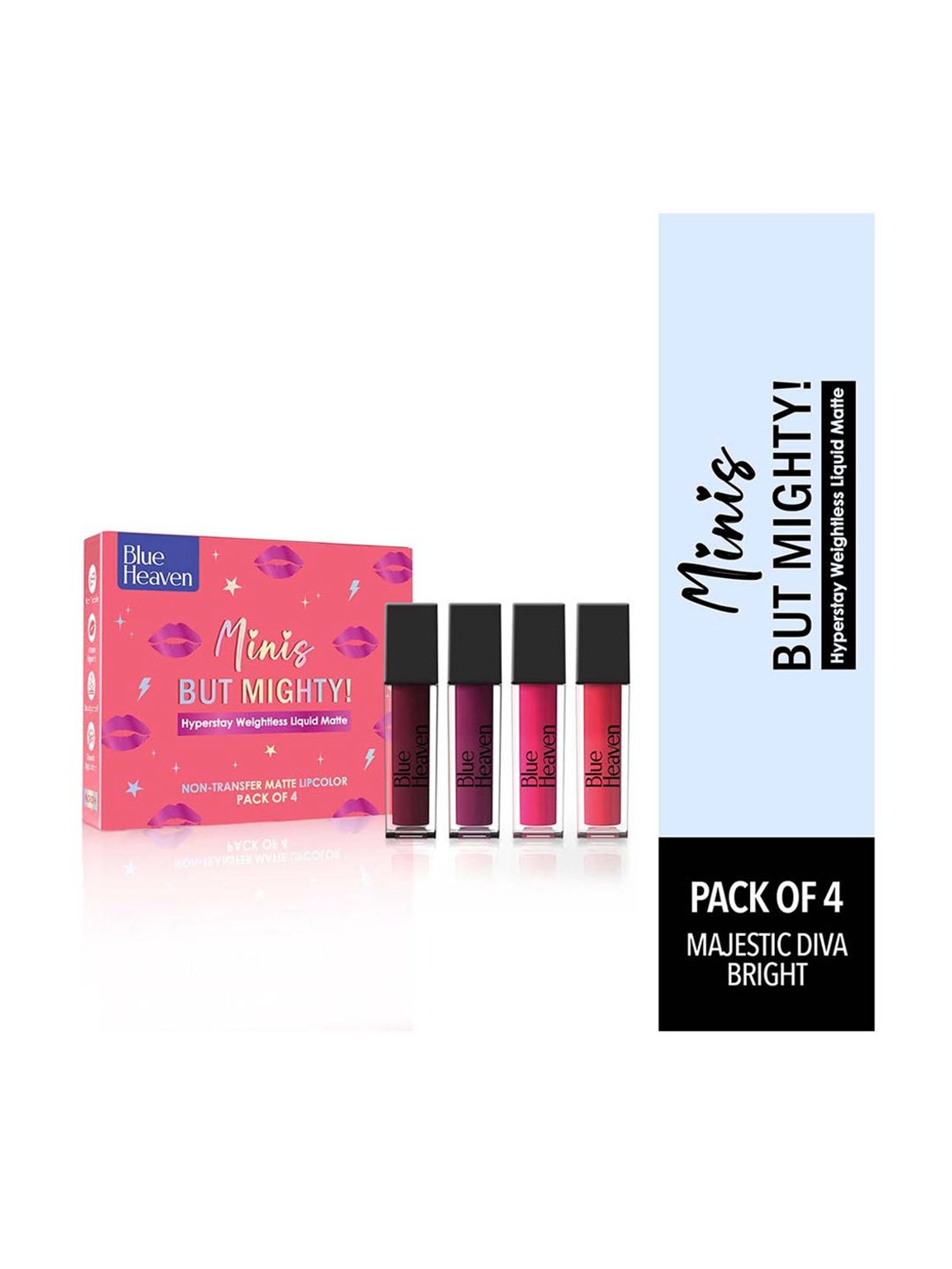 Blue Heaven Minis But Mighty Liquid Lipstick Majestic Diva Bright - Pack of 4