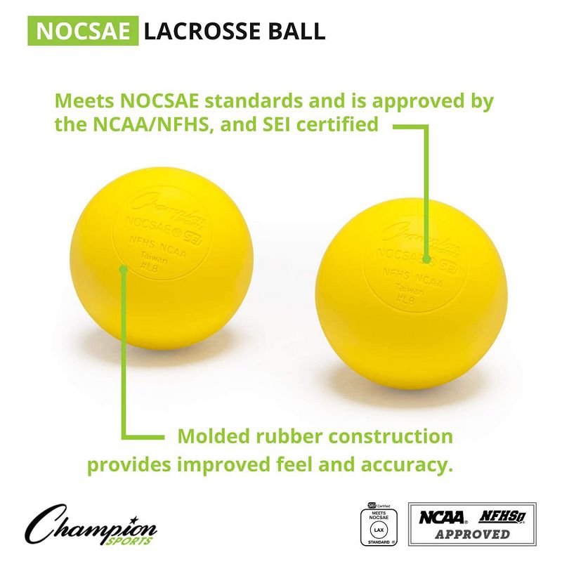 Champion Sports 12 Pack Official Size Molded Rubber Bulk Lacrosse Regulation Balls for Indoor or Outdoor Gameplay and Practice, Yellow