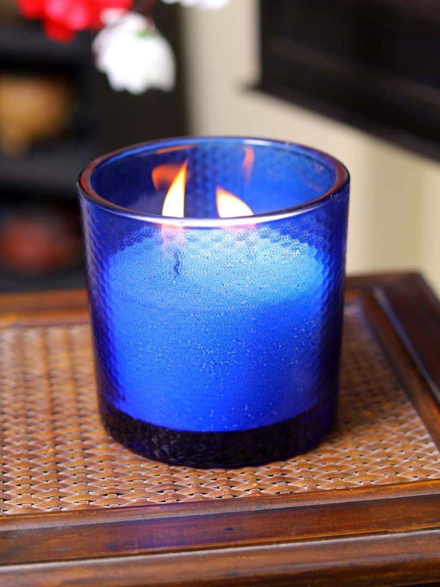 HOSLEY Blue Glass Candle