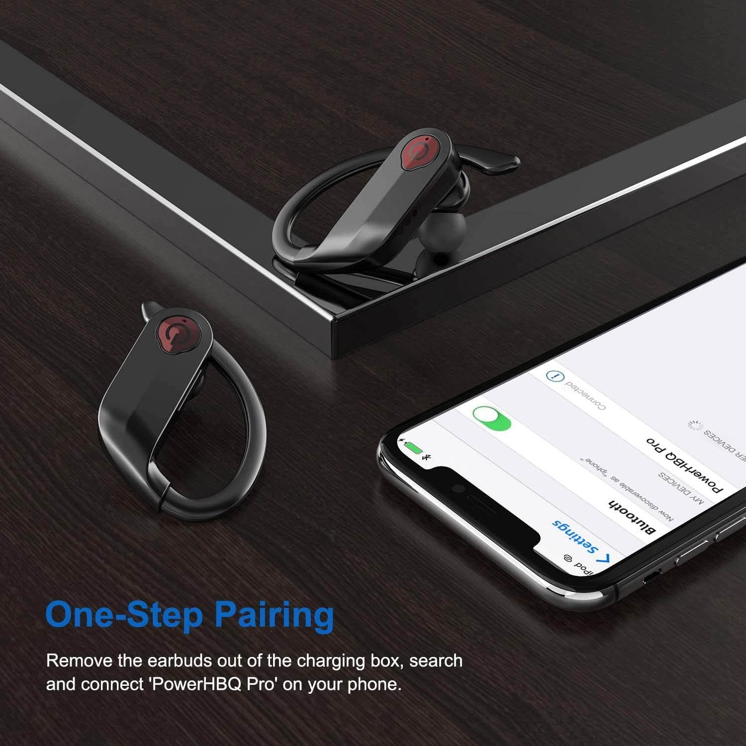 True Wireless Earbuds Bluetooth 5.0 Wireless Headphones Deep Bass Stereo Sound Noise Cancelling Sweatproof TWS Bluetooth Earbuds Built-in Mic in-Ear Wireless Earphones with Portable Qi Charging Box