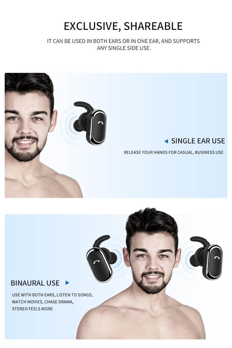 DPRUI tws wireless headphones with Charging Box Wireless Stereo Earbud In-ear Earphone Bluetooth headphones for a mobile phone (Black)