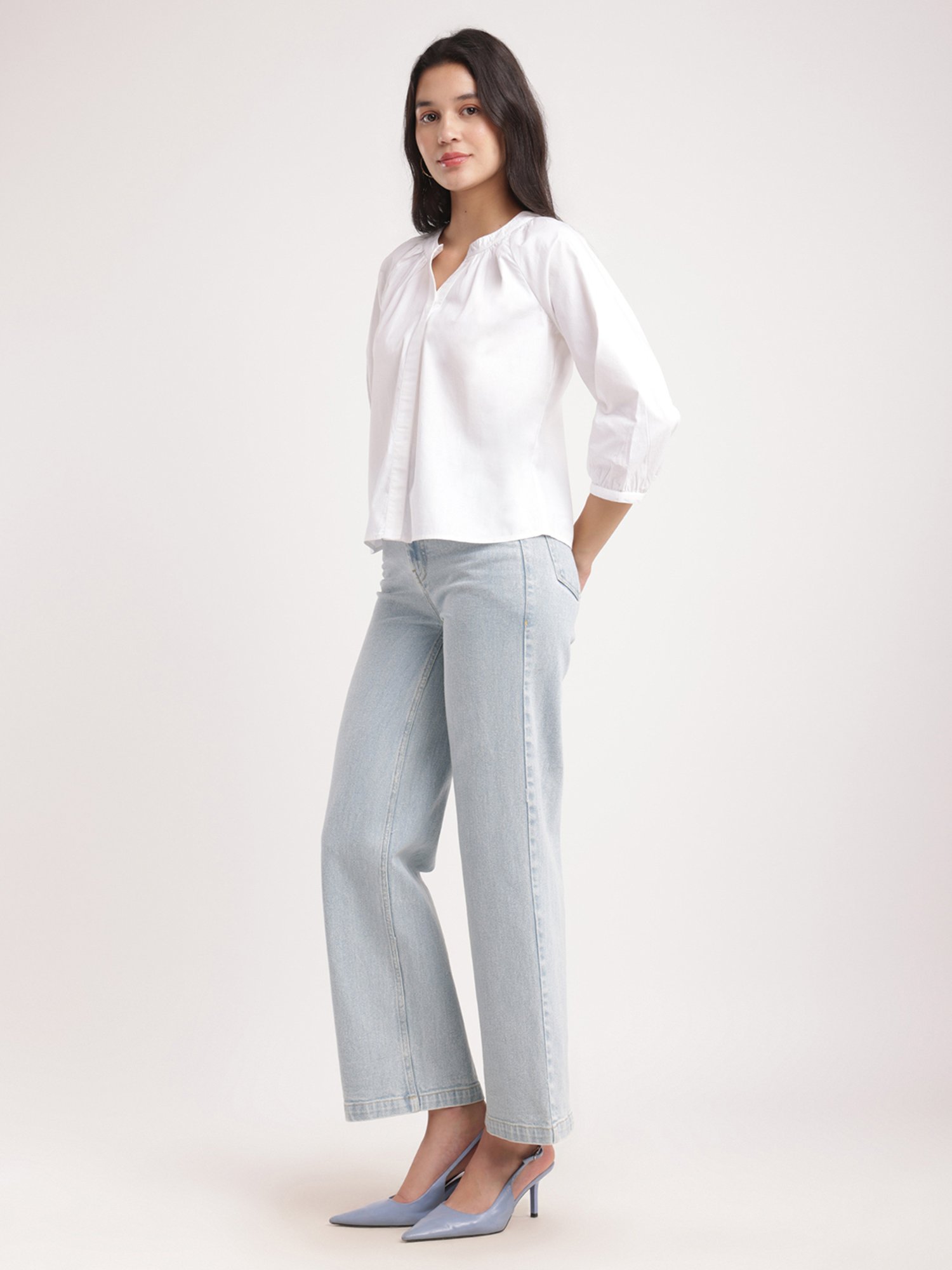 Fablestreet White Cotton Relaxed Fit Top