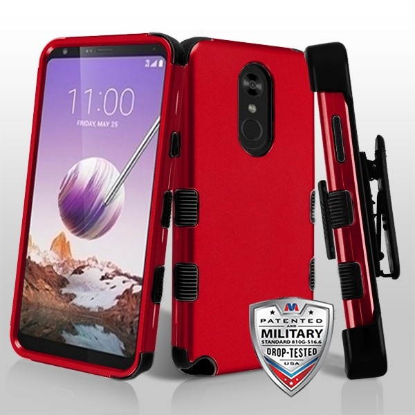 MYBAT Titanium Red/Black TUFF Hybrid Phone Protector Cover [Military-Grade Certified](with Black Horizontal Holster)