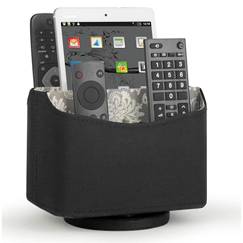 Spinning Remote Control Holder Remote Controller Holder Remote Caddy Media Storage Organizer Spinning Remote Control Organizer 73X 55 x 6 inches Nice Black PU Leather