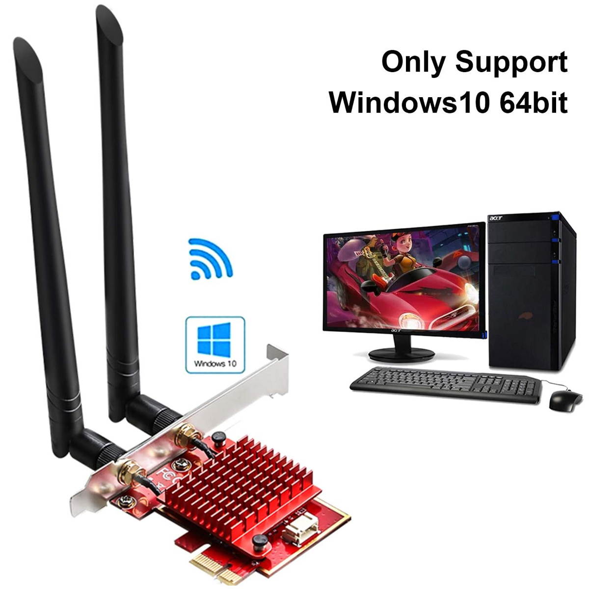 WiFi Card 3000Mbps WiFi 6 Card Bluetooth 5.0 Intel AX200 Dual Band 2.4G/574M 5.8G/2400M Wireless Network WiFi Card | MU-MIMO| Heat Sink Tech | Ultra-Low Latency Support Win 10 64bit, CC07