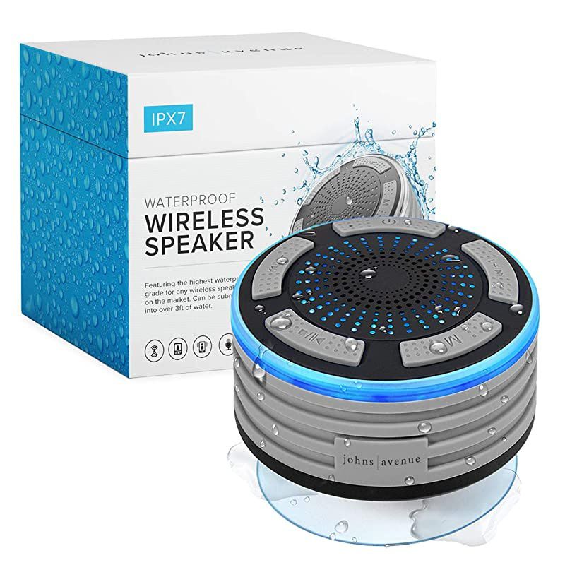 Bluetooth Shower Speaker by  Waterproof Wireless Portable Speaker with Strong Suction Cup and LED Mood Lights