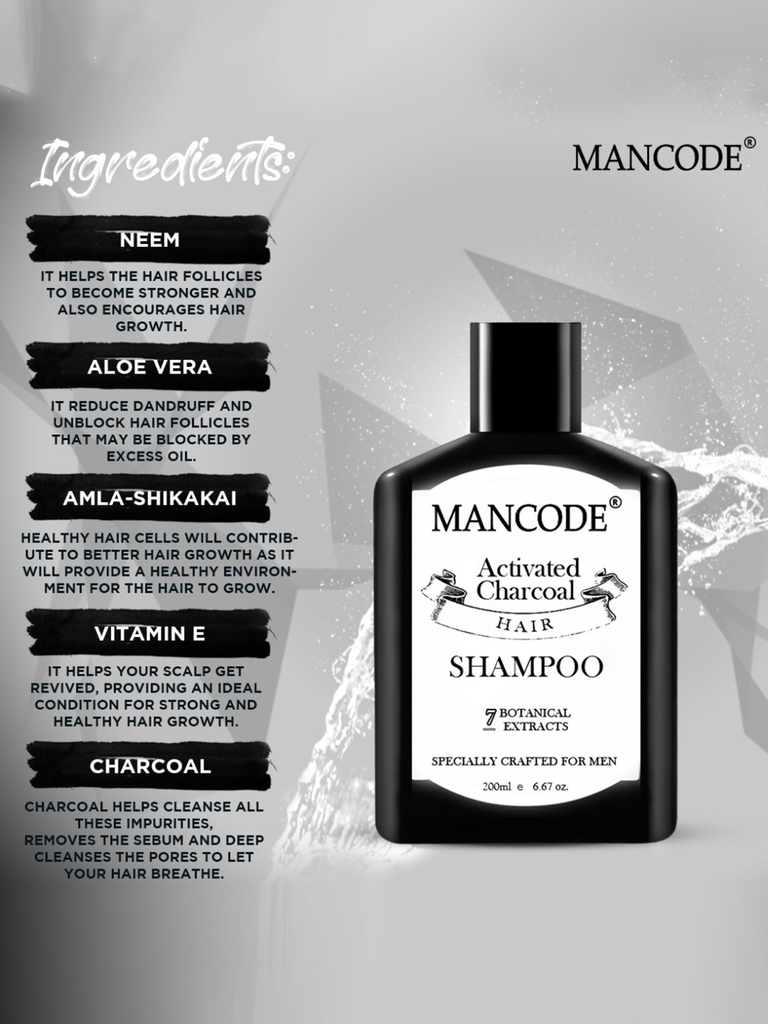 Mancode Charcoal Shampoofor Men - 200 ml
