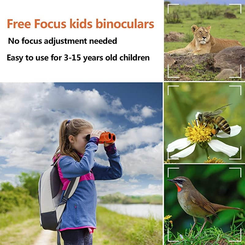 Kids Binoculars Auto Focus, Gifts for 4-8 Year Old Girls Boys,5-13 Year Old Top Boys Girls Toys for Kids Teen Children Birthday Gifts Orange
