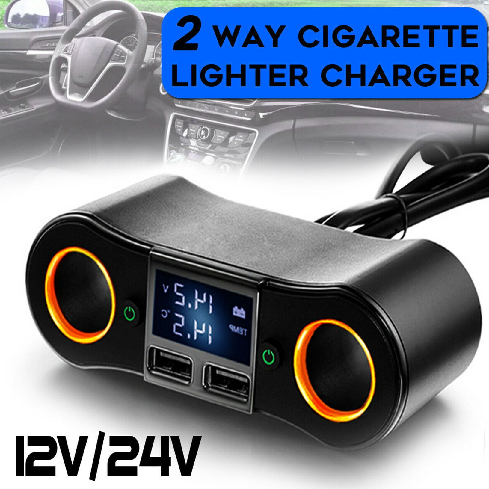 12V Car Cigarette Lighter Adapter 2Way Double Plug Socket Charger Splitter H8D9N