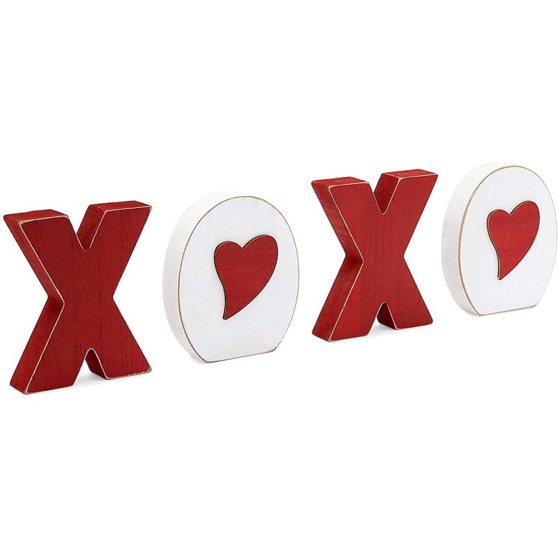 Farmlyn Creek 4 Pieces Wood Blocks Set for Valentine's Day D'ecor , XOXO Wooden Sign