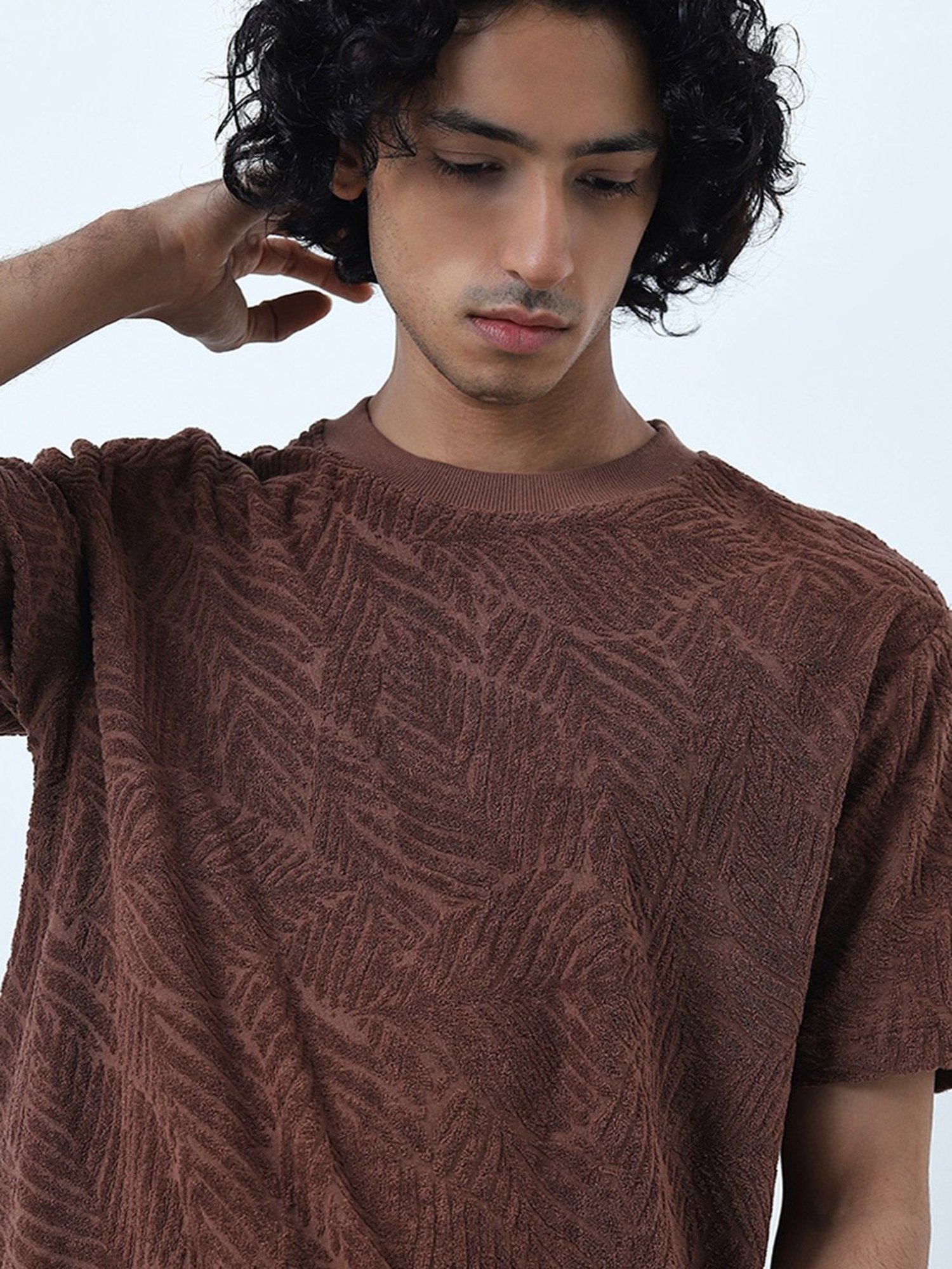 ETA by Westside Brown Self-Textured Slim-Fit Cotton T-Shirt