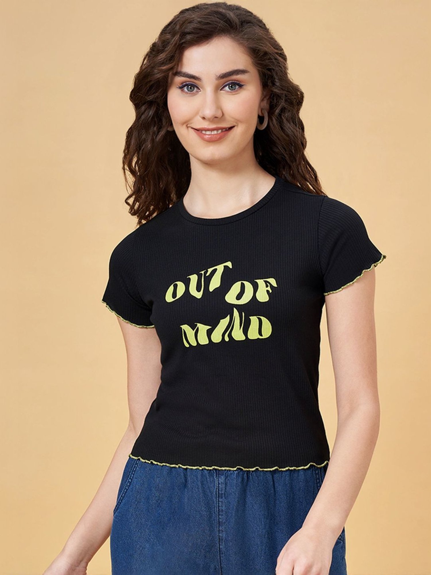 People by Pantaloons Black Printed T-Shirt