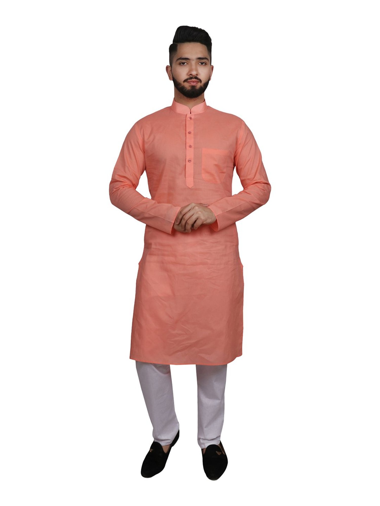 SG LEMAN Peach Kurta Bottom Set
