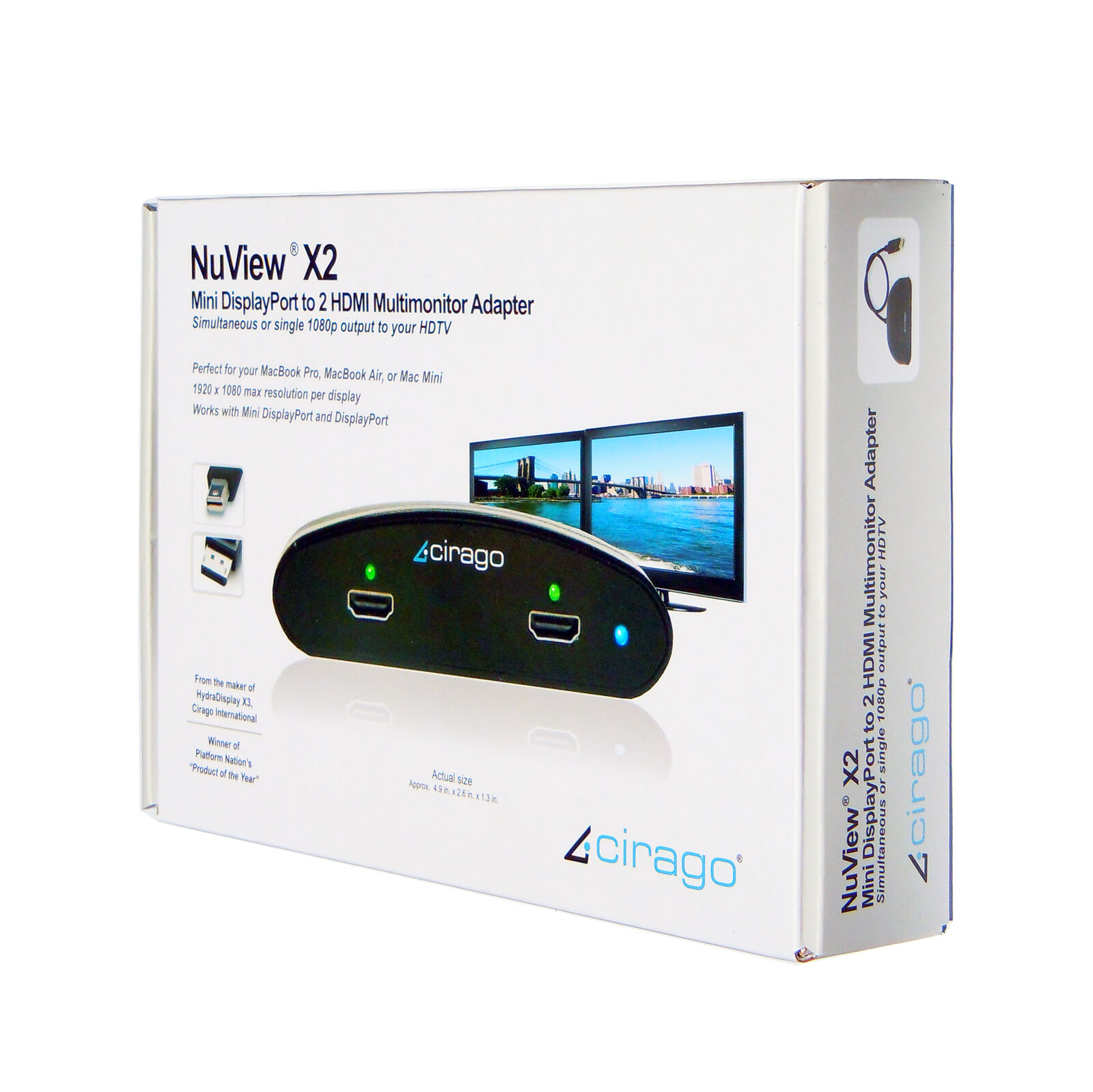 Cirago NuView X2 Mini DisplayPort to 2 HDMI Multimonitor Adapter HDXDP2HMI