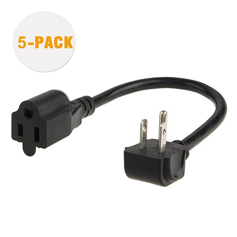 5Pack 1 Foot Power Strip Adapter16 AWG Angle Power Extension Cable Cord for NEMA 515R to NEMA 515P 03M Black