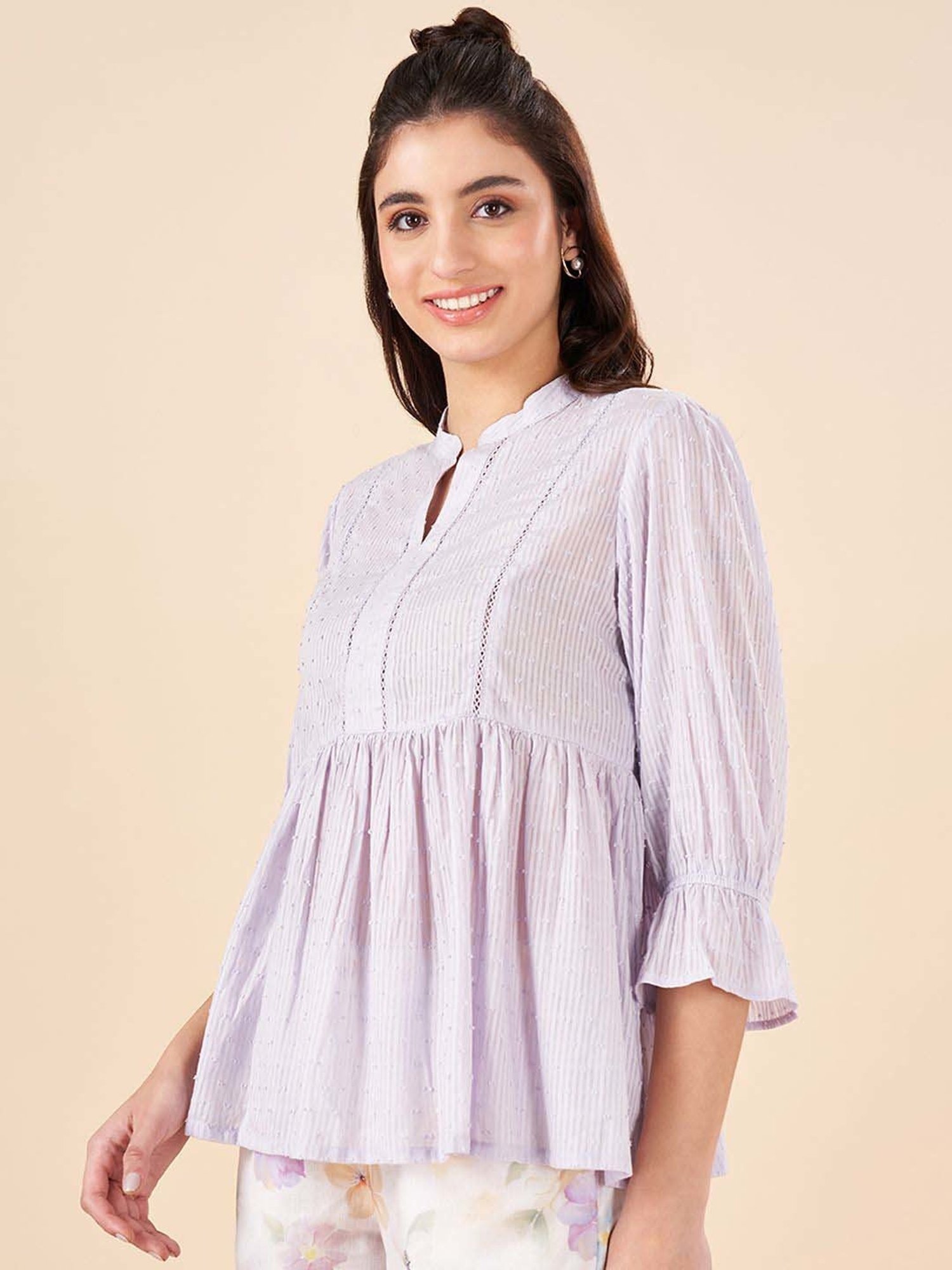 Akkriti by Pantaloons Purple Cotton Self Pattern Tunic