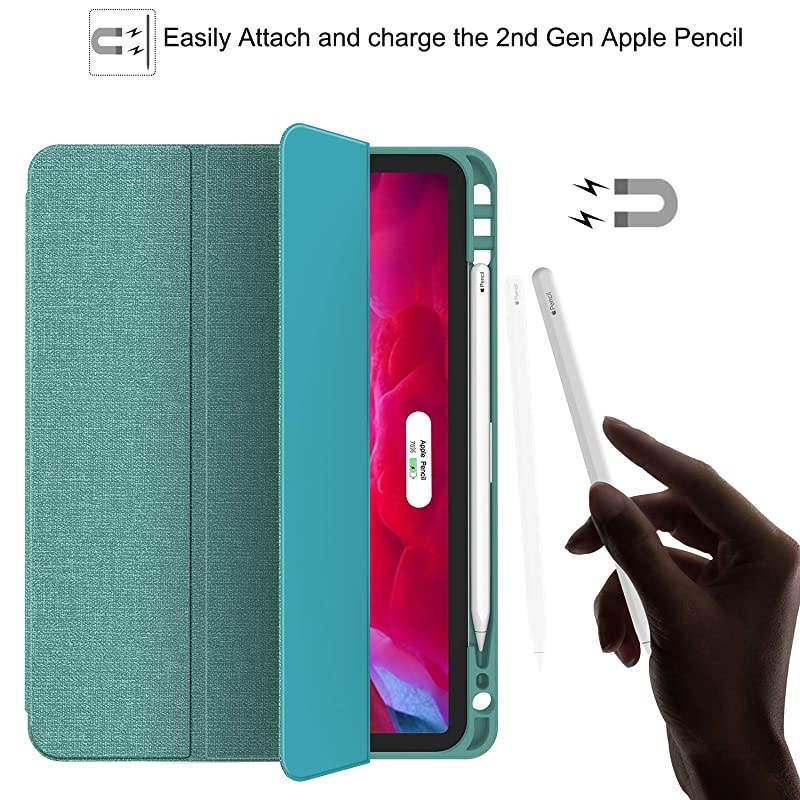 New iPad Pro 11 Case 2020 2018 with Pencil Holder Full Body Protection + Apple Pencil Charging + Auto WakeSleep Soft TPU Back Cover for 2020 iPad Pro 11 inchLake Blue