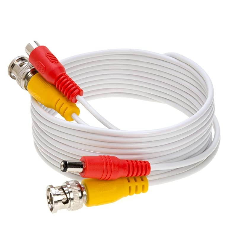 White Premade BNC Video Power Cable/Wire for Security Camera, CCTV, DVR, Surveillance System, Plug & Play (White, 10)