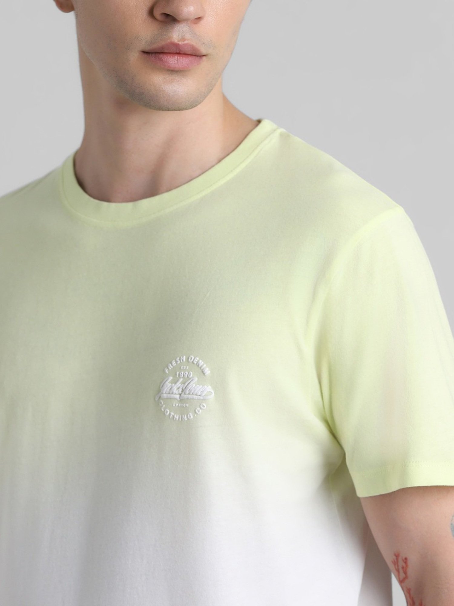 Jack & Jones Sunny Lime Cotton Regular Fit Self Pattern T-Shirt
