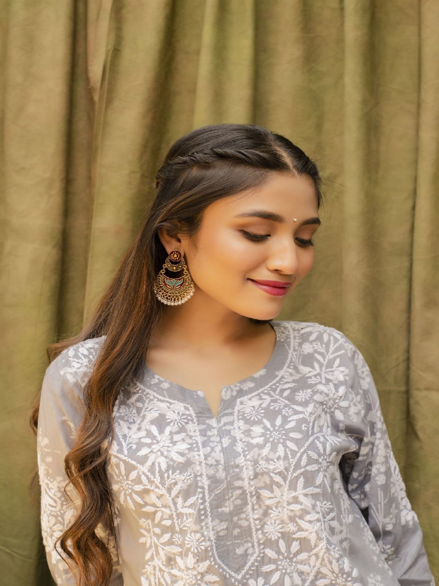 Jewelz Trendy Chand Bali Earrings Embellished With Small Pearls for Girls & Women