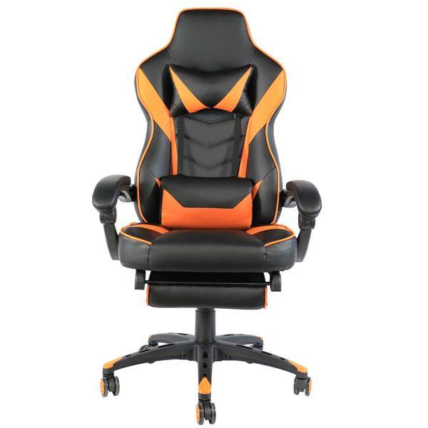 C-type Foldable Nylon Foot Racing Chair with Footrest Gaming Chair Massage Office Computer Adjustable Swivel Leather Chair High Back Desk Chair Headrest(Orange)