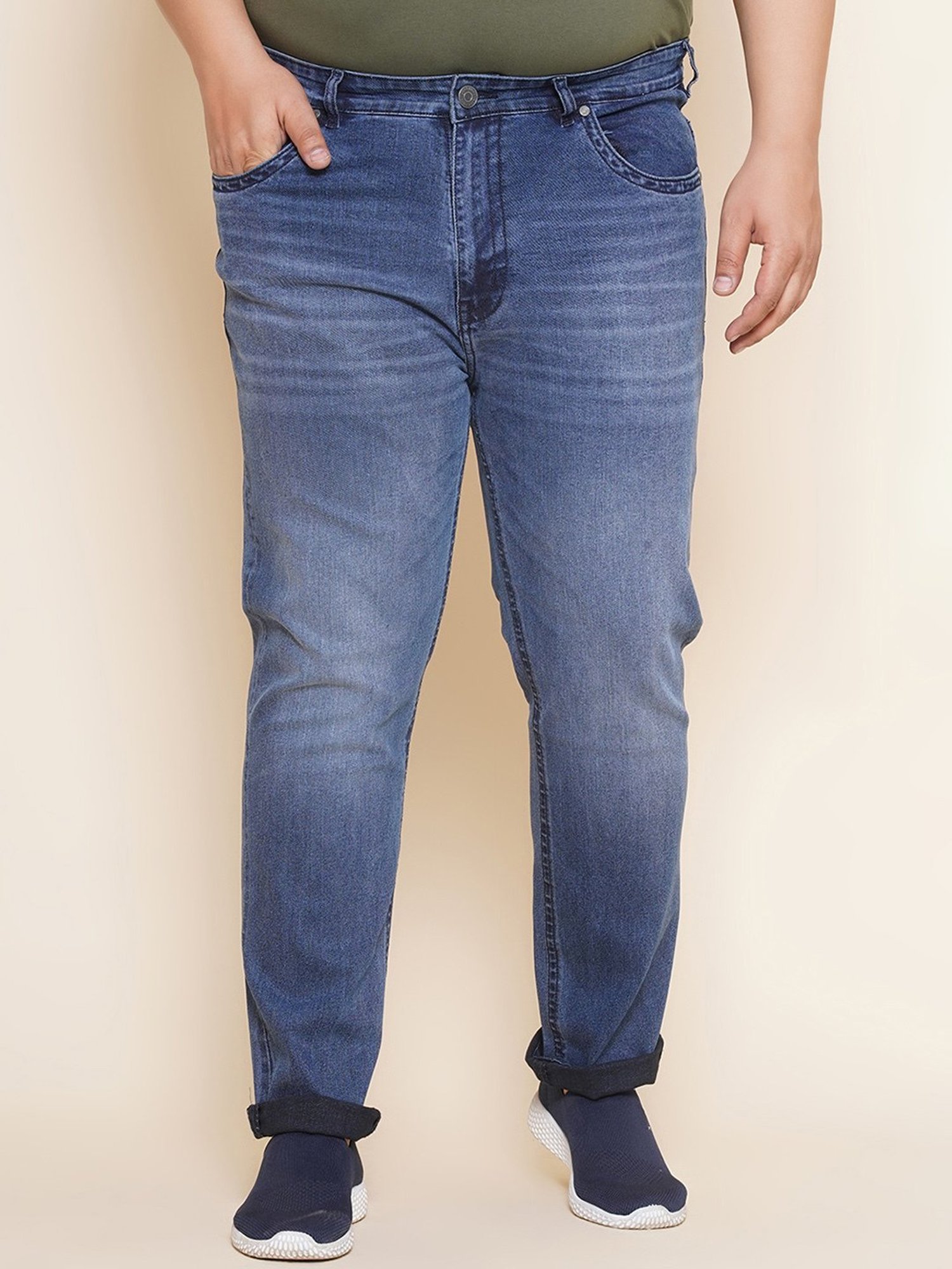 John Pride Blue Lightly Washed Regular Fit Plus Size Jeans