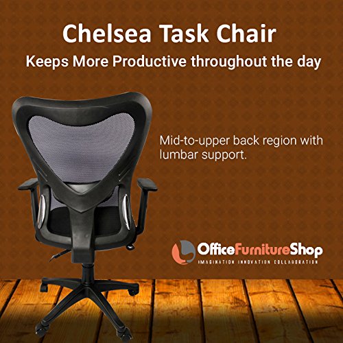 Chelsea Adjustable Height Ergonomic Office Chair for Computer Desk with, Lumbar Support, Breathable Comfortable Fabric, Ventilated Mesh Back - BLACK COLOR