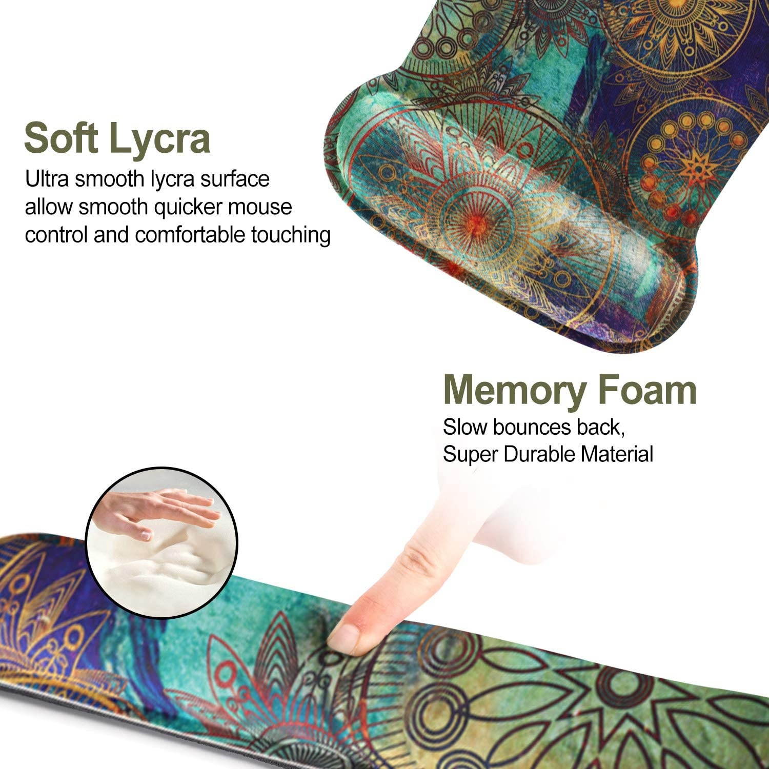 Keyboard Pad Wrist Rest Mouse Pad, ToLuLu Gel Ergonomic Mouse Pads Wrist Support for Computer Laptop Home Office, Mousepad Keyboard Wrist Support Memory Foam for Easy Typing Pain Relief, Mandala Arts