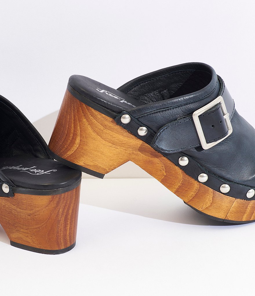 Free People Culver City Leather Studded Buckled Strap Clogs