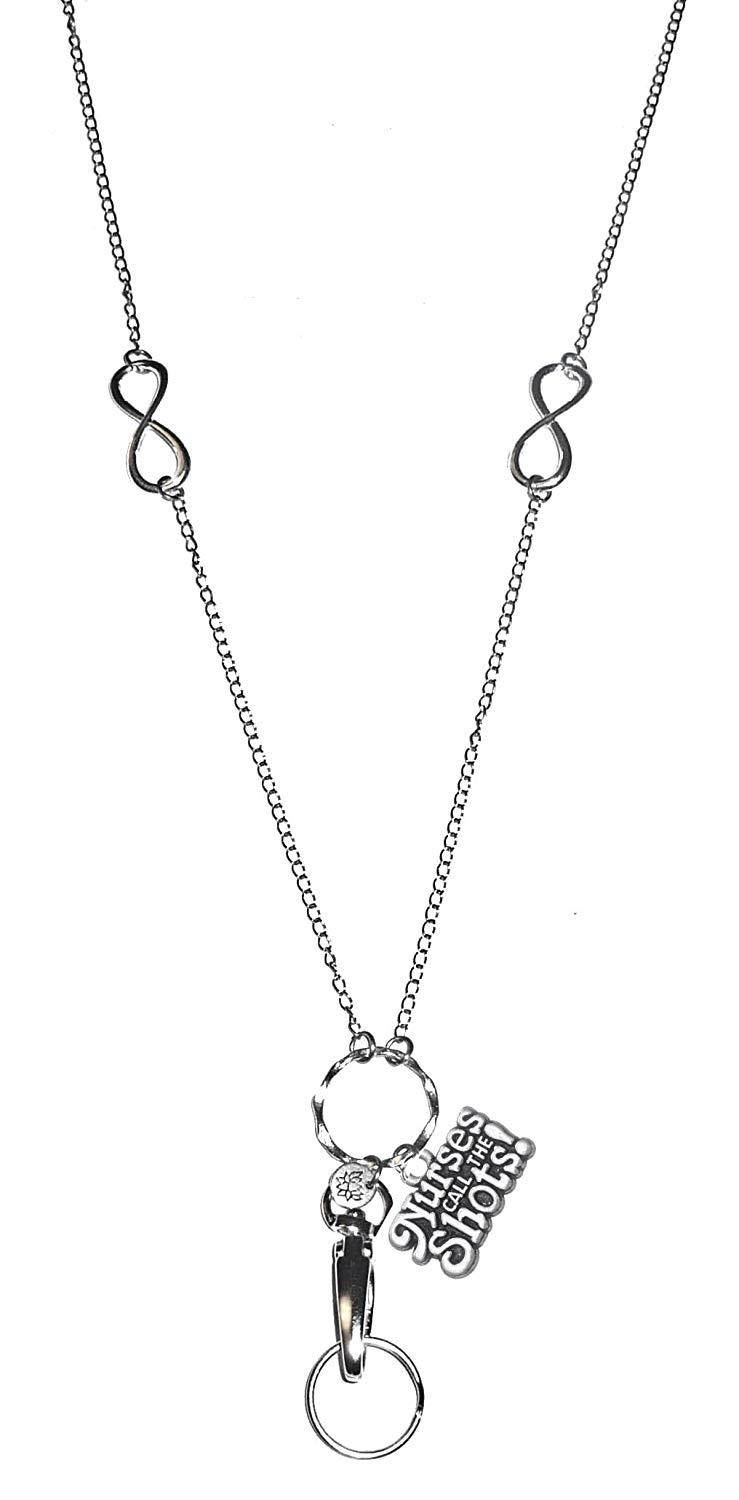 Message Charm, Hidden Hollow Beads Fashion Lanyard Necklace, Women's super strong chain lanyard for ID badge holder and keys, 34" long (Nurses call the shots)