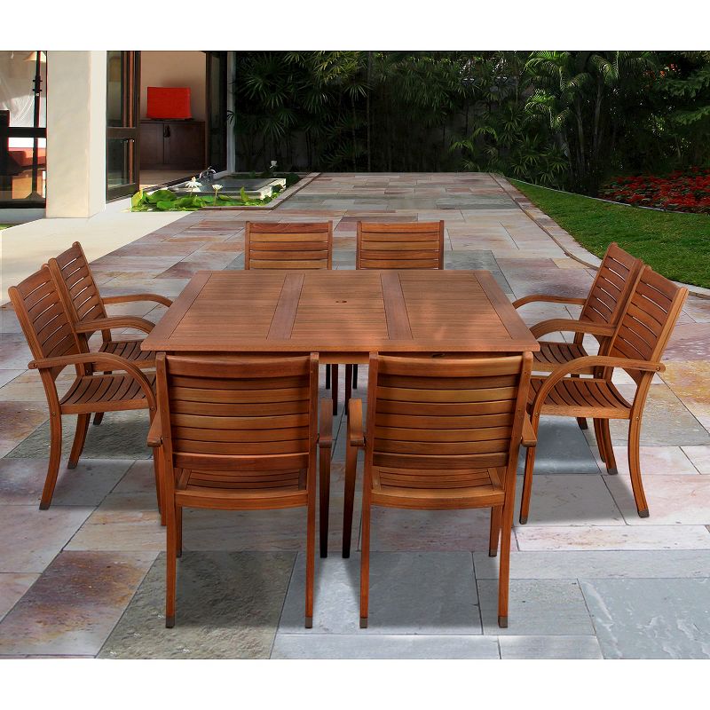 Lauderdale 9-Piece Wood Square Patio Dining Furniture Set