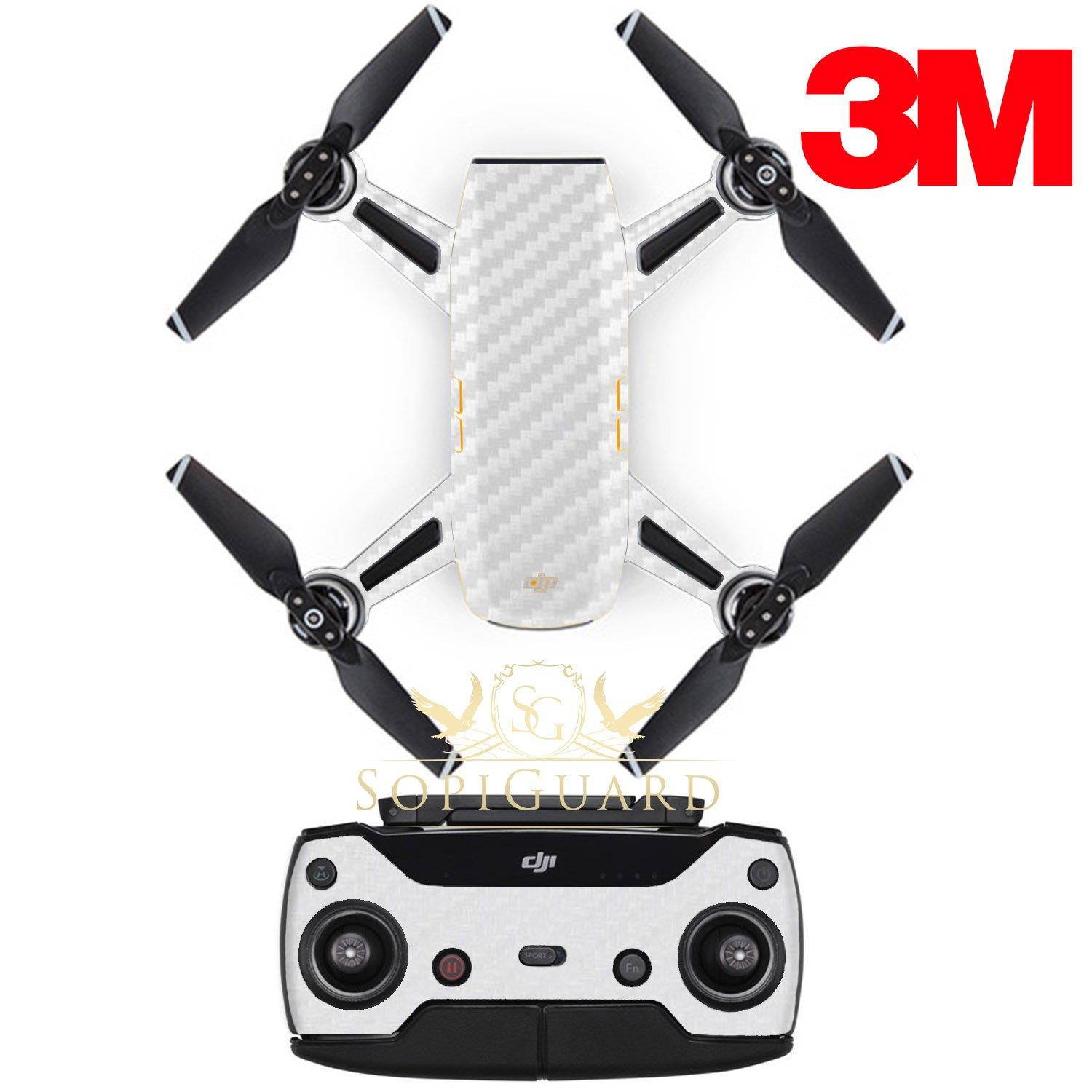 SopiGuard 3M White Carbon Fiber Precision Edge-to-Edge Coverage Vinyl Sticker Skin Controller 3 x Battery Wraps for DJI Spark