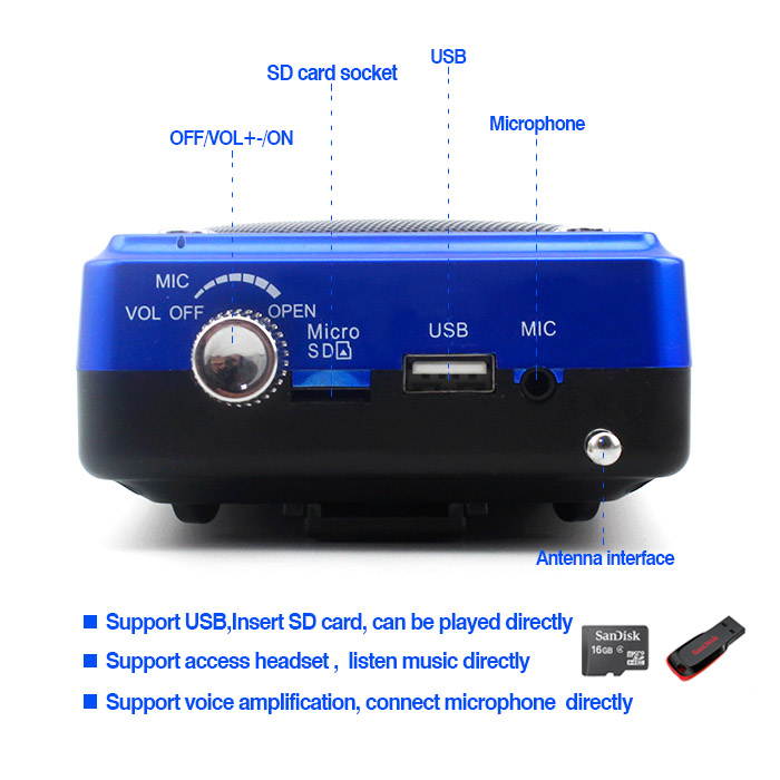 NEWGOOD Portable Mini Voice amplifier Speaker Microphone Megaphone Booster Loudspeaker MP3 player SD TF Card USB disk FM Radio For Sales Promotion (Blue)