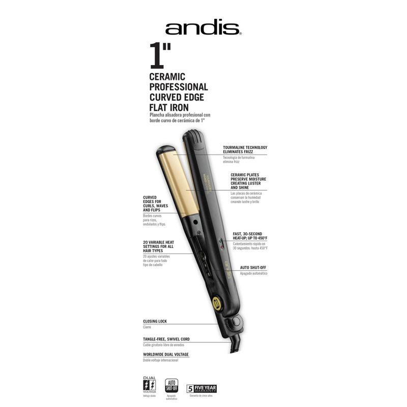 Andis Curved Edge Straightener - 1" - Gold/Black